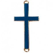 Metall Anhänger zwei Ösen Kreuz 46x23mm Gold – dunkel blau